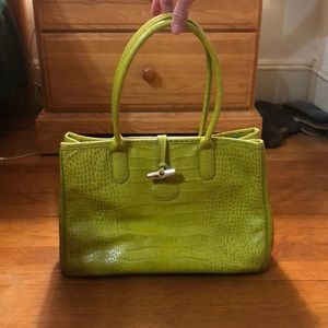 Longchamp Crocodile Embossed Leather Roseau Tote